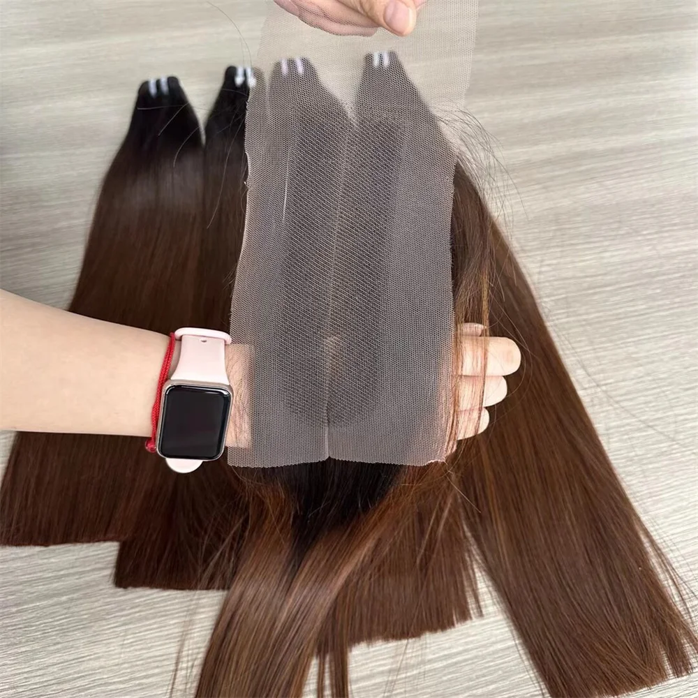 

20A Vietnamese Super Double Drawn Bone Straight Hair Bundles With 2x6 Closure Brown Color Virgin Human Hair Millionaire Queen