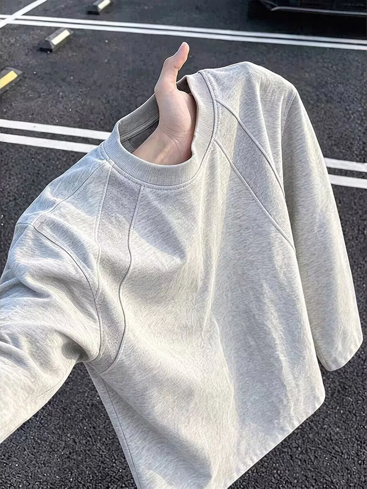 Cleanfit Heavyweight Deconstructed Long Sleeve T-Shirt for Men Trendy Brand Small Collar Shoulder Width Sweatshirt Loose Inne...