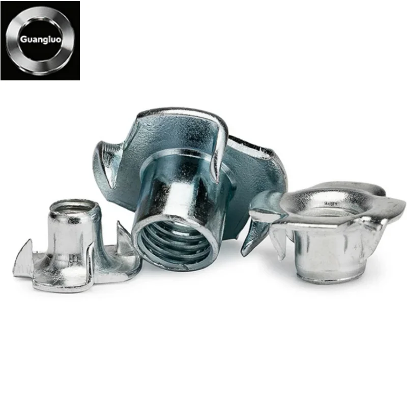 M3~M10 Zinc Plated Carbon Steel Four Claws Nut Speaker T-Nut Blind Pronged Insert Tee Nut Furniture Hardware Wood Inlay Nut