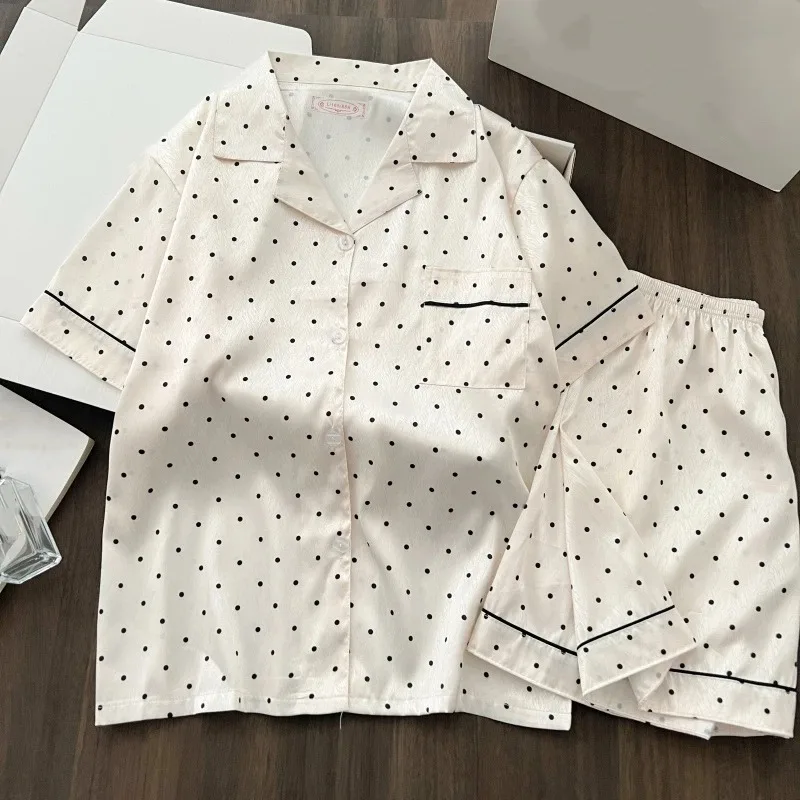 

Print Polka Dot Women Pajamas Sleepwear Korean Pajamas Short Sleeve 2 Piece Set Summer New Casual Soft Home Suit Outfits Sweet