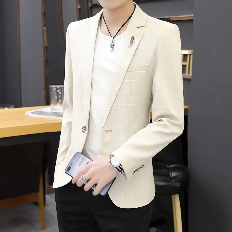 

Plaid Jacket for Men Slim Fit Man Suits and Blazers Elegant Casual Coats Vintage Fashion 2025 Original Classic Spring Clothes