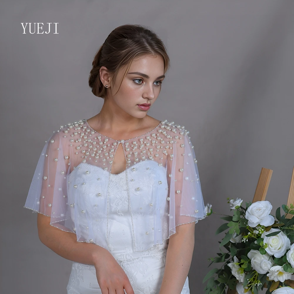 

YUEJI Short Pearl Bridal Shawl Boleros Para Mujer Elegantes Women's Evening Sleeves For Detachable Wedding Dress DIY YJG31