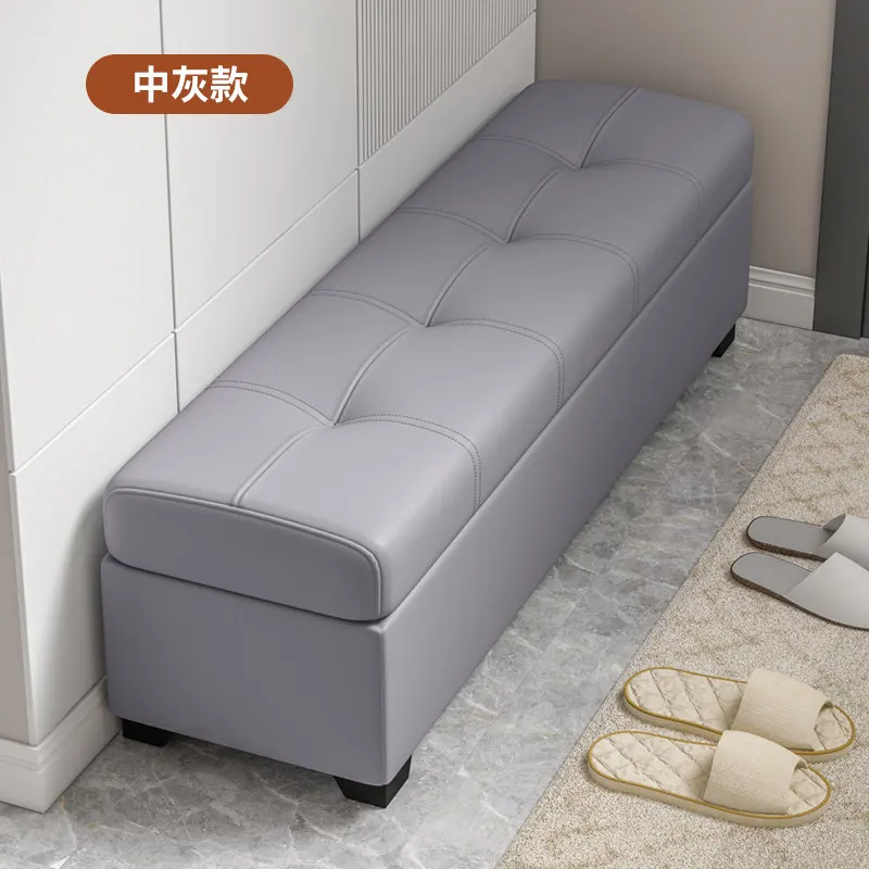 Contemporary Faux Leather Storage Bench, Tufted Top Hidden Storage Ottoman, Long Upholstered Bench For Living Room