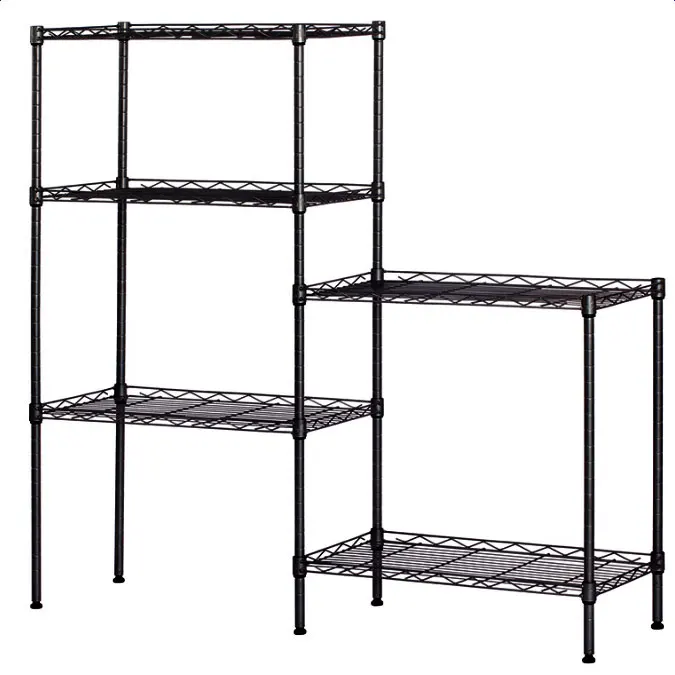 Changeable Assembly Floor Standing Carbon Steel Storage Rack Black Kitchen Furniture