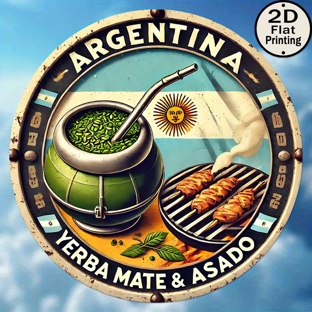 Decoración de pared de Metal argentino Vintage, póster artístico de cultura y cocina argentina rústica, carteles de Yerba Mate y Asado Grill, duradero, 1 ud.