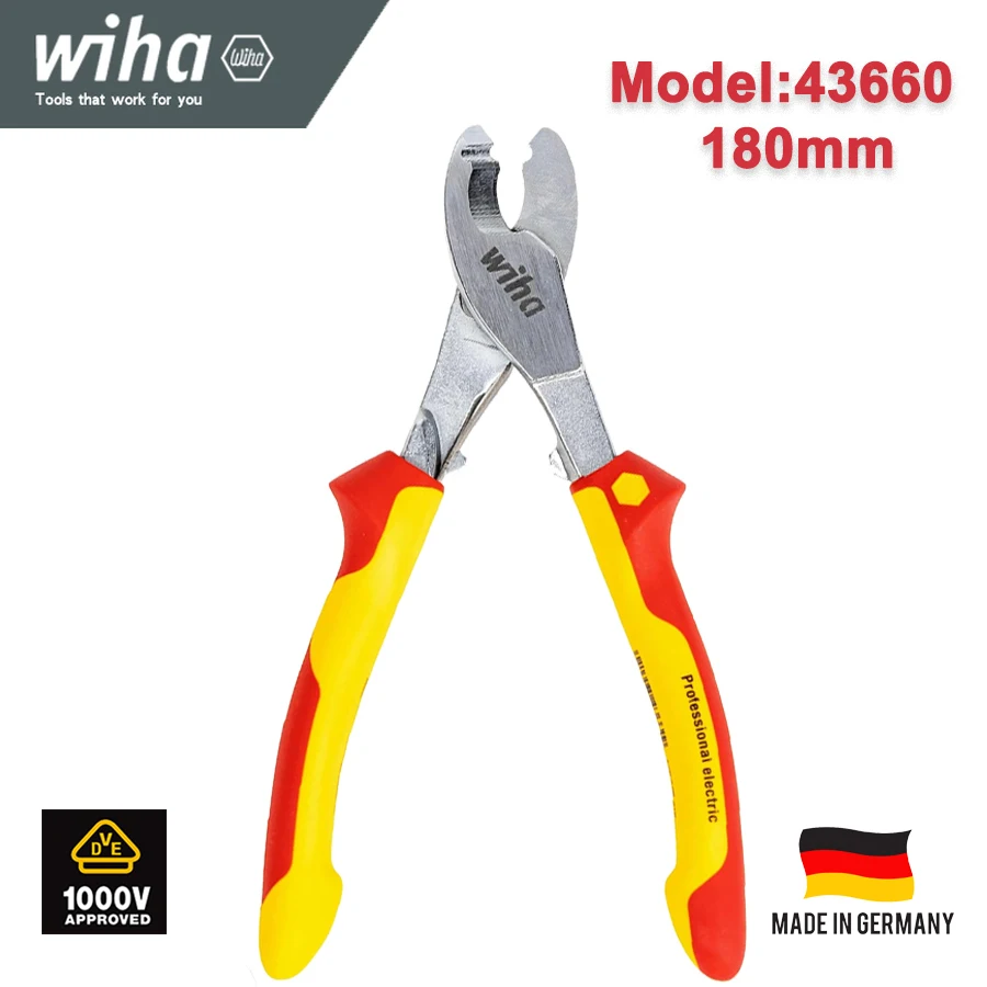 

WIHA Insulated Cable Cutters 1000V VDE 180 mm with Switchable Opening Spring Electrical Spring Plier 43660