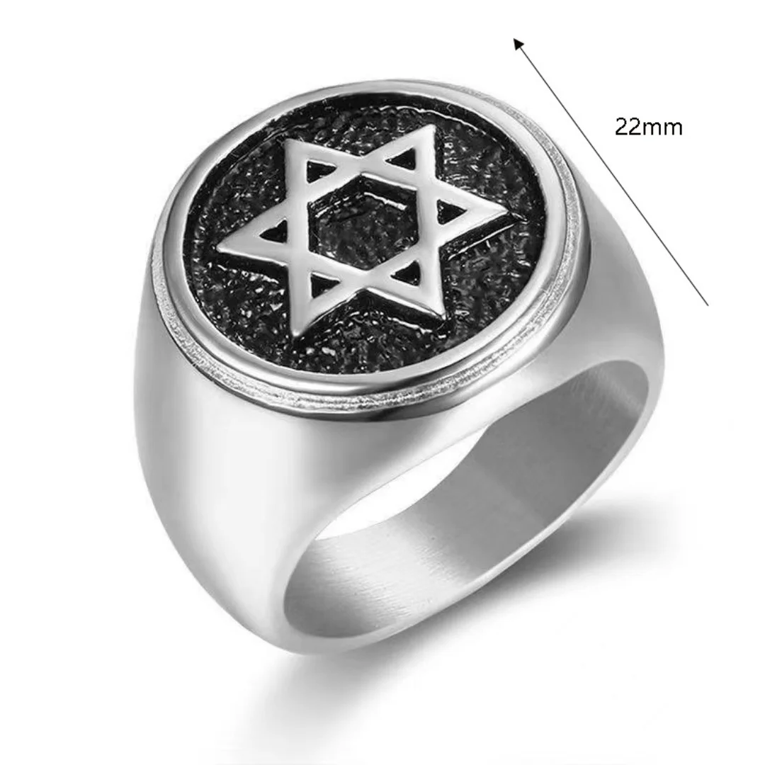 Religious Jewish Star of David Round Ring Gold Silver Color Titanium Stainless Steel Hexagram Symbol Rings for Woman Man Jewelry