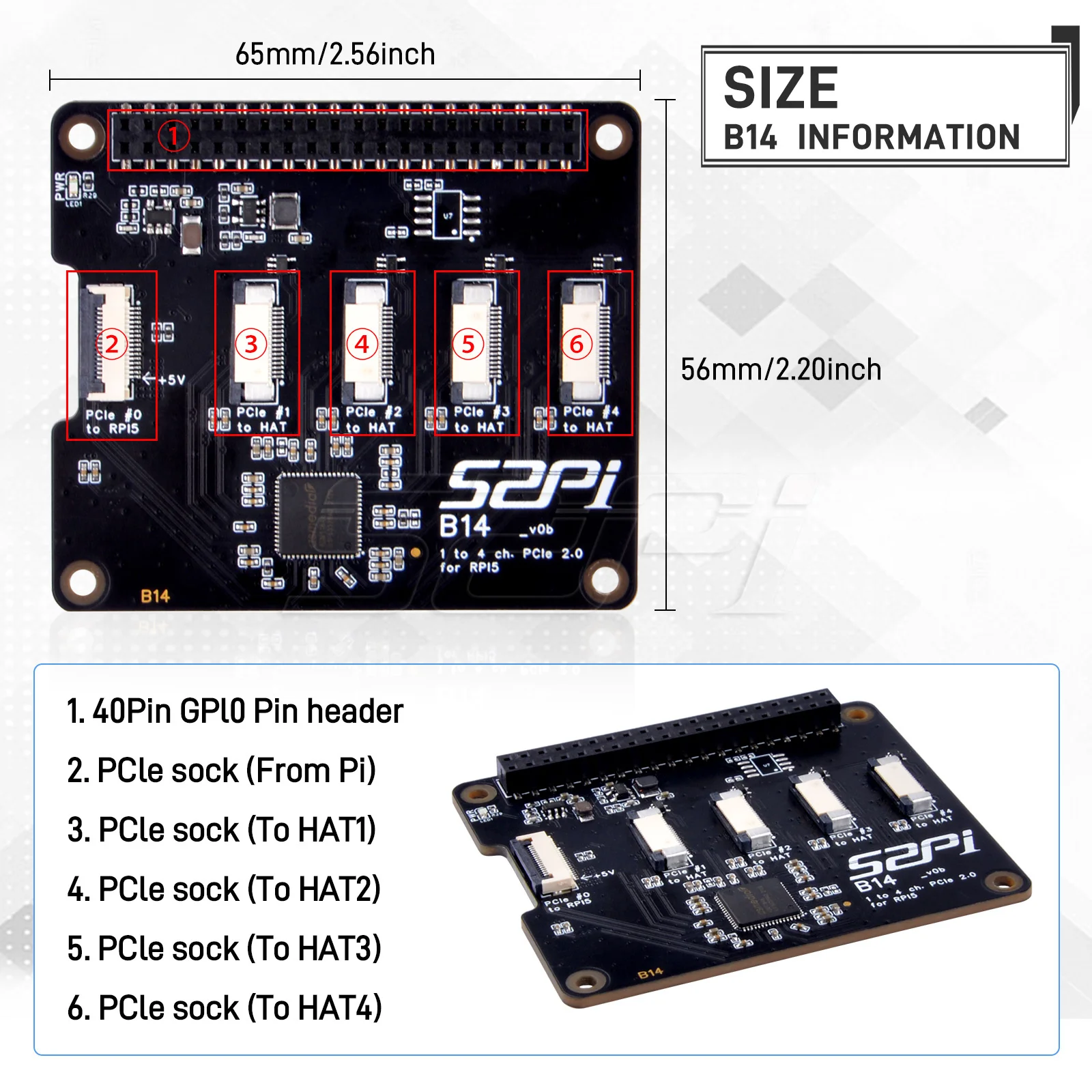 Imagem -05 - Quad Fpc Pcie Hat para Raspberry pi Capacidade de Daisy-chaining 52pi B14 B14