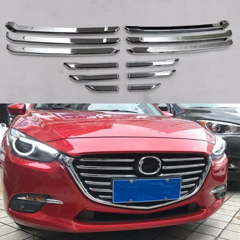 Front grille trims  grille cover for Mazda 3 2017 2018,ABS chrome,12pcs/set ,auto accessories