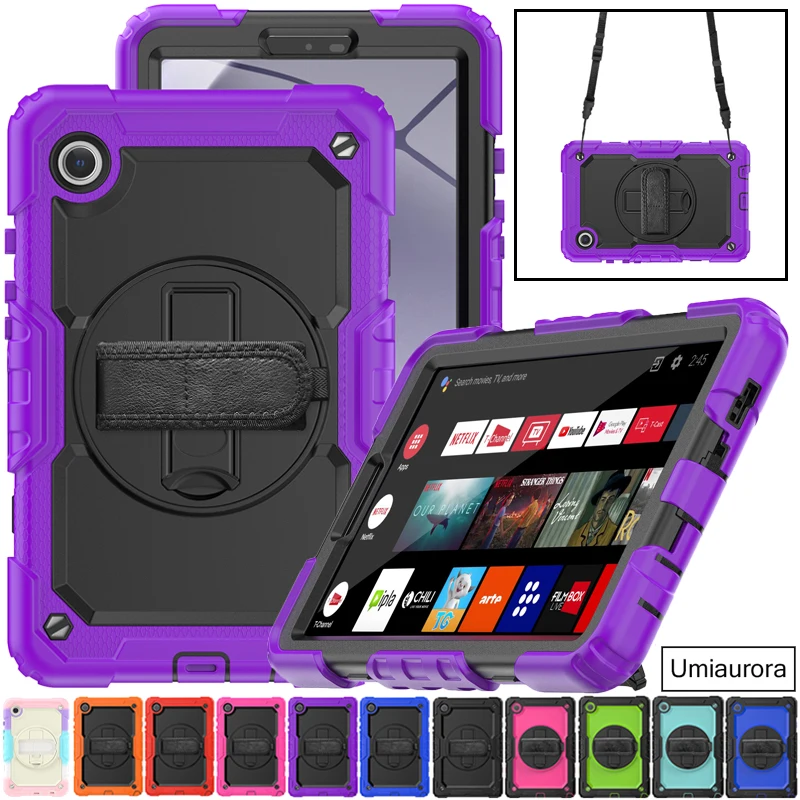 

For Samsung Tab A7 A8 A9+ Plus SM-X210 SM-X110 X200 S6 Lite 10.4 inch Heavy Duty Rugged Tablet Case Stand Strap Shockproof Funda