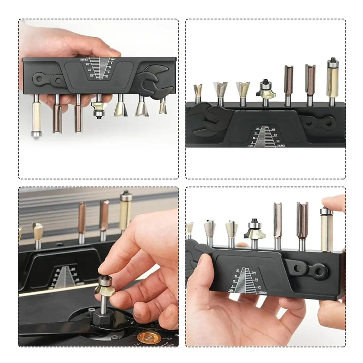 2026 New Woodworking Milling Cutter Holder Anodized 1/4 Inch Slots 7 Magnetic Suction Holes Tool Organizer Wrench Slot