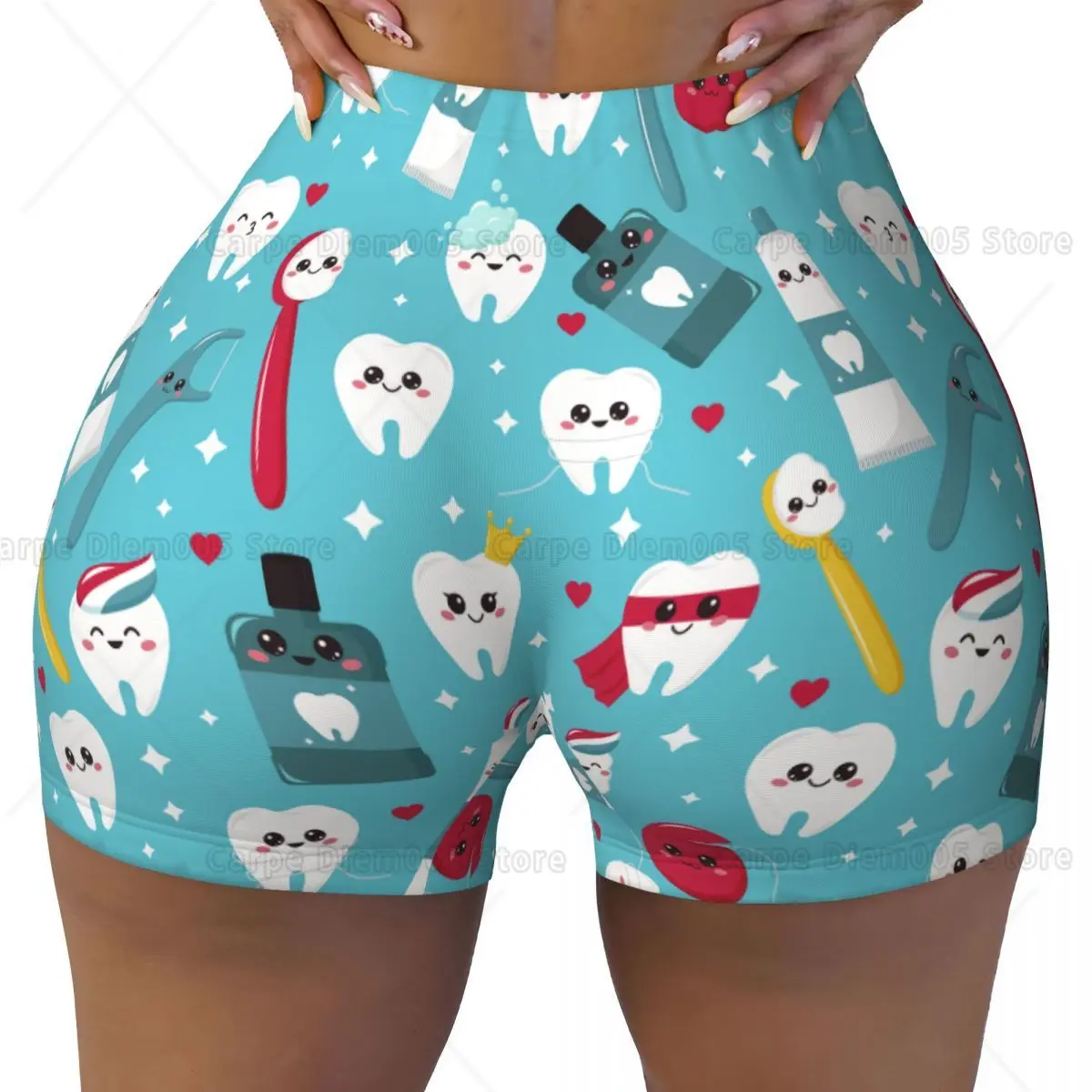

Тематические шорты для стоматолога с героями мультфильмов для женщин, эластичные шорты для тренировок с высокой талией для байкера, йоги, тренажерного зала, шорты