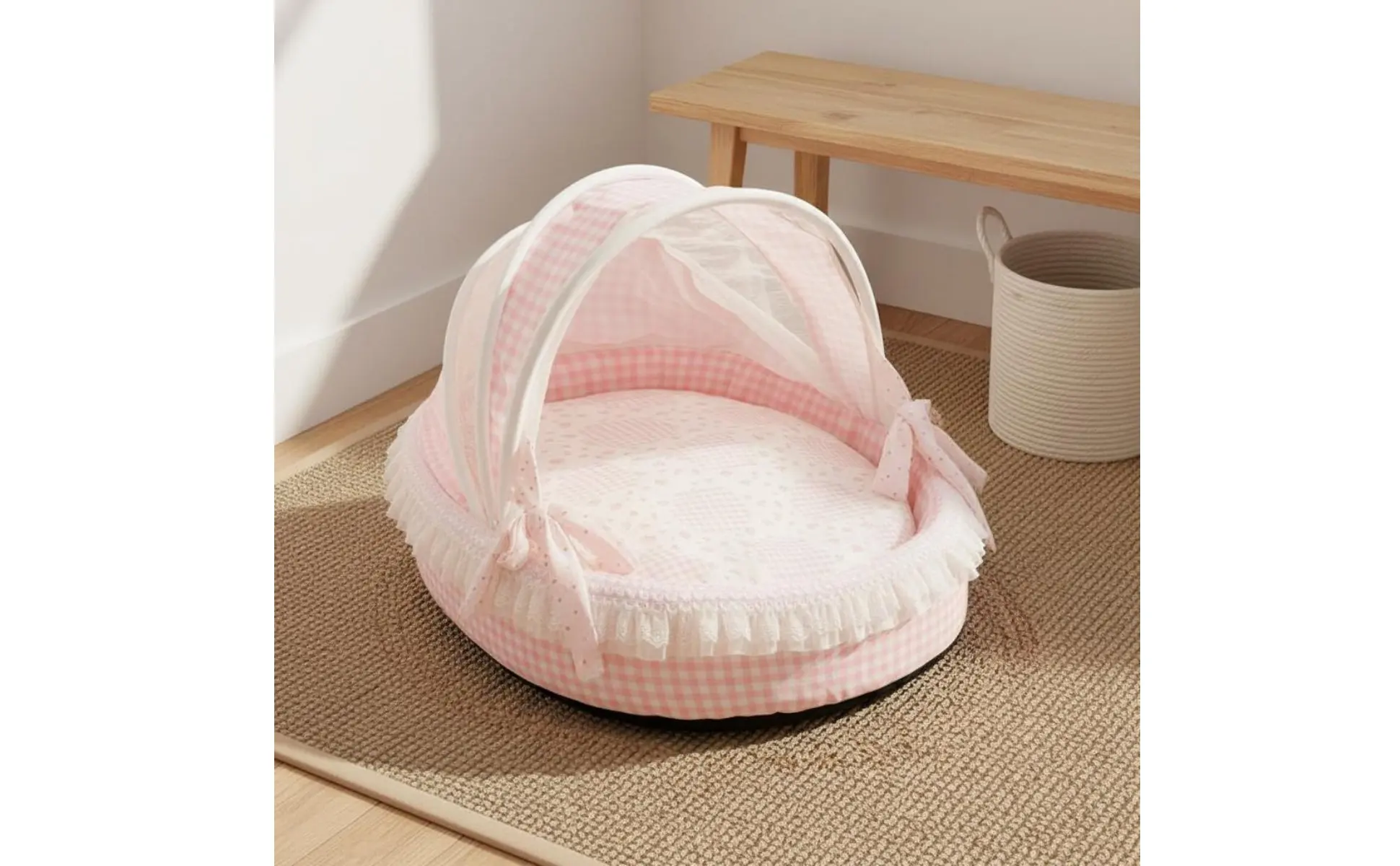 Princess Design Feline Bed Breathable Semi Enclosed Pet Bed Cradle Pet Nest Soft Lace Trim for Cats