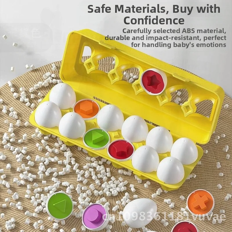 مكعبات بناء متطابقة الشكل والألوان للأطفال، لعبة تعليمية على البيض الذكي من مونتيسوري للتعليم المبكر للأطفال بعمر 1-2 سنة #4