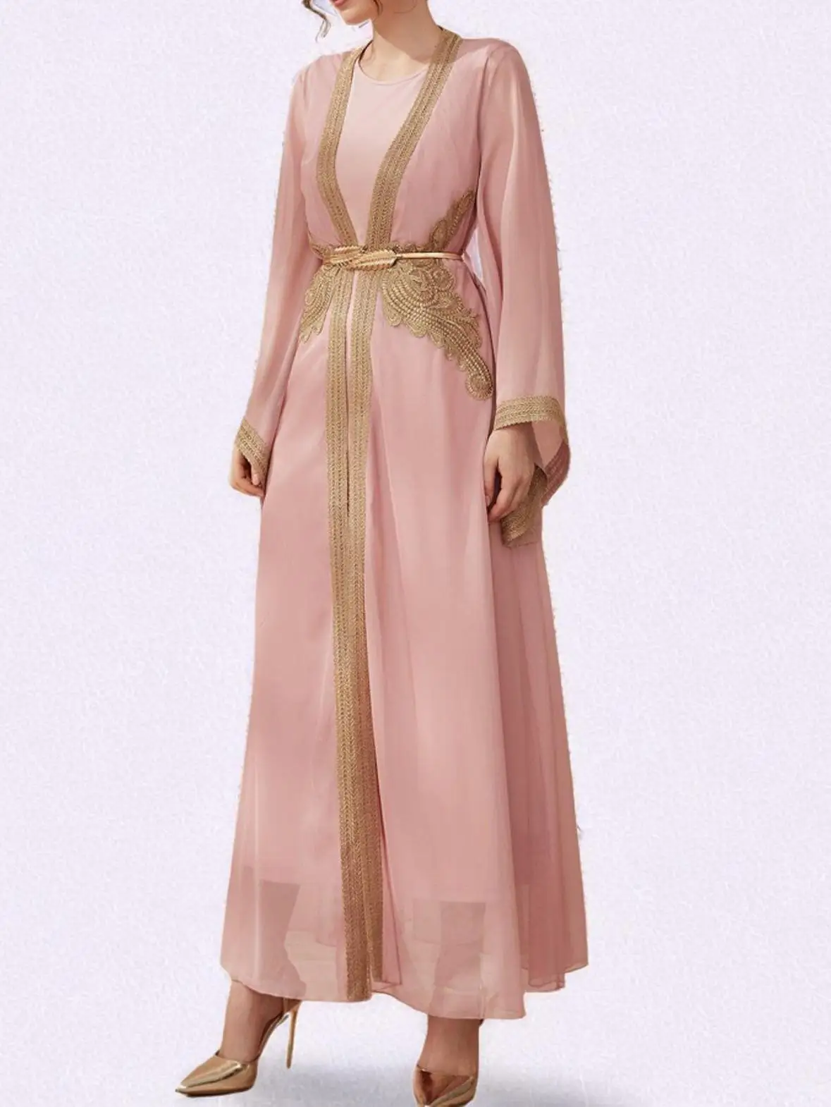 عيد المرأة ملابس مسلمة فستان متواضع سترة قطعتين مجموعة رداء طويل رمضان كيمونو جلابية كيبيا تركيا قفطان فام عباية