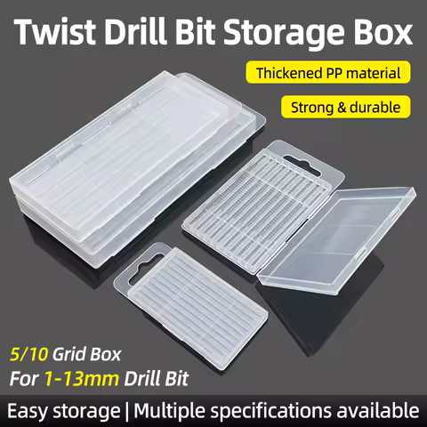 1Pc/2Pcs Twist Drill Empty Box Storage Box Toolbox Tool Accessories Woodworking Drill Bit 5/10 Grid Transparent Plastic Box