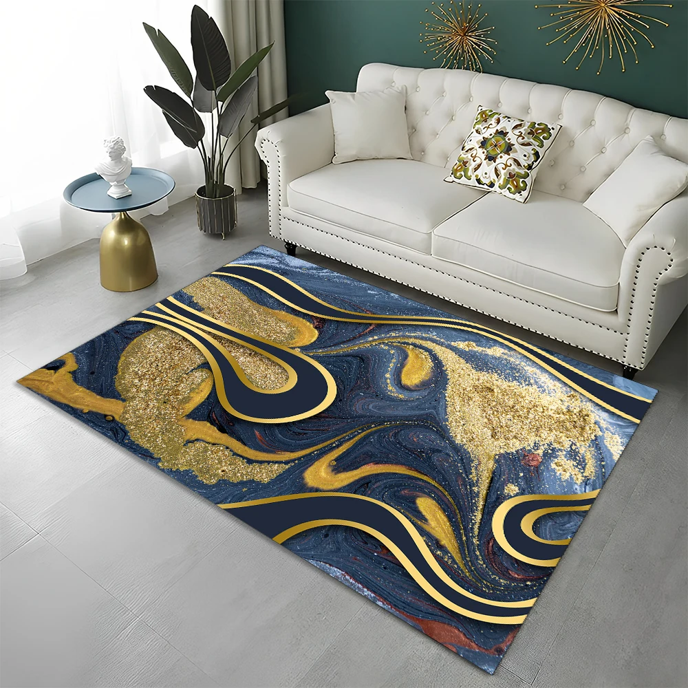 

3D Colour Splendid Gold Nordic Marble Carpet Rug for Home Living Room Bedroom Sofa Doormat Decor,kid Area Rug Non-slip Floor Mat