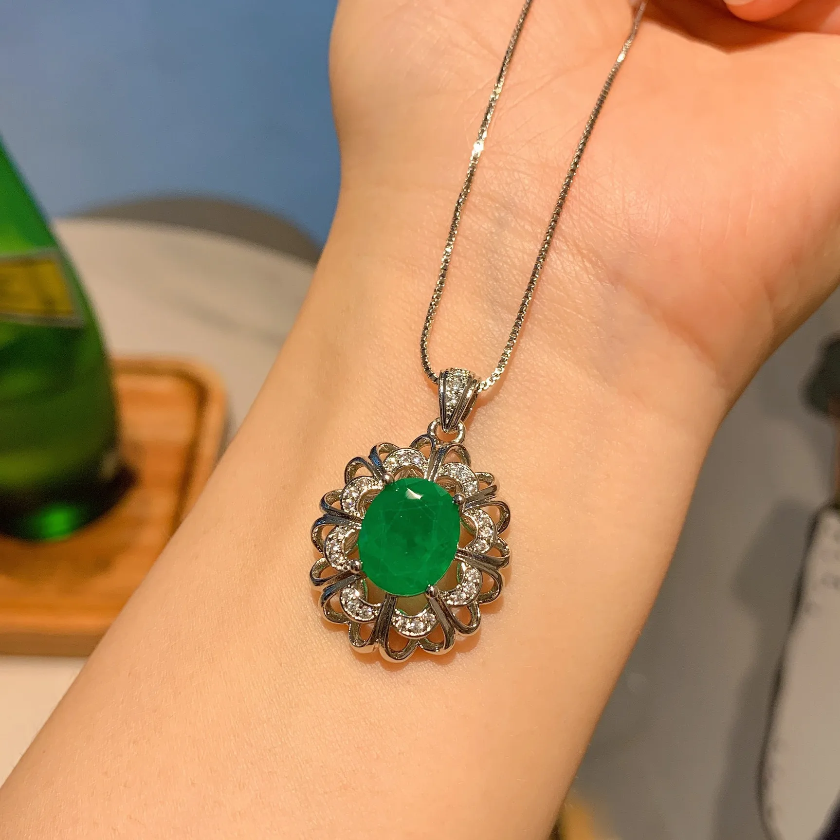 Charms Emerald Crystal Stone Necklace Adjustable Ring Earring Flower Fine Jewelry Vintage Women Prom Party Dresses Accessories