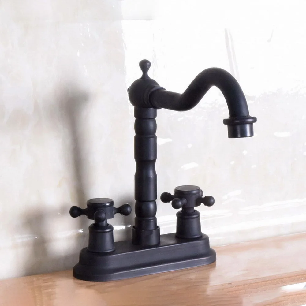 

Black Oil Rubbed Brass Double Handle 4" Centerset 2 Holes Deck Mount Bathroom Kitchen Faucet Sink Mixer Tap Lnf148