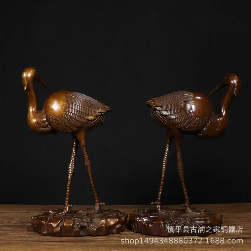 Pure Copper Antique Brass Crane Decoration Office Living Room Shop Study Desktop Ornament Craft Gift