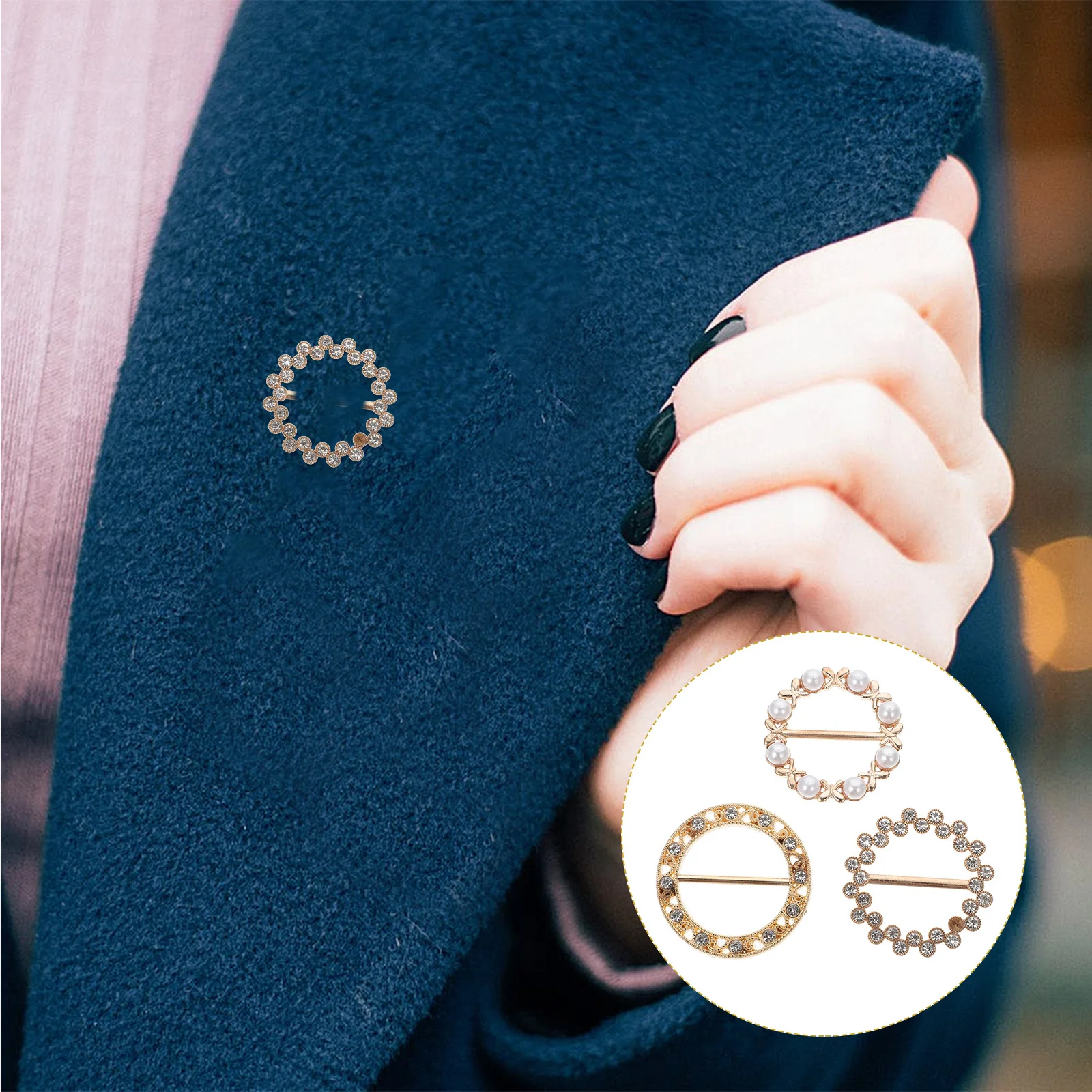 

3Pcs Day Character Silk Scarf Buckle Rhinestone Clip Exquisite Waist Fastener Lady Clothes Accessories Scarf Buckle