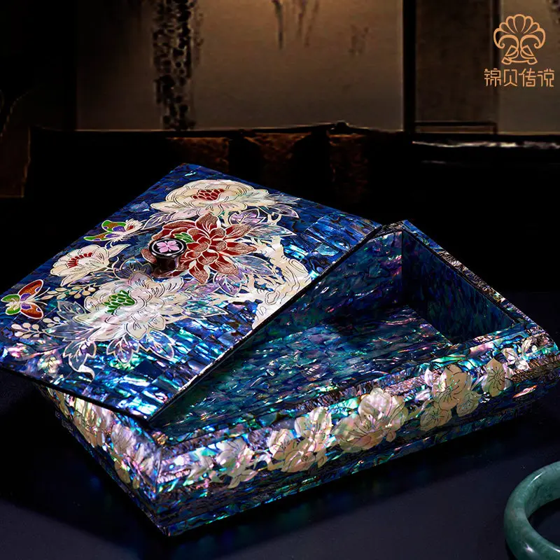 Wedding Gift for Bride Jinbei Legend Shell Inlay Wooden Jewelry Box Necklace Storage Ring Case Bracelet