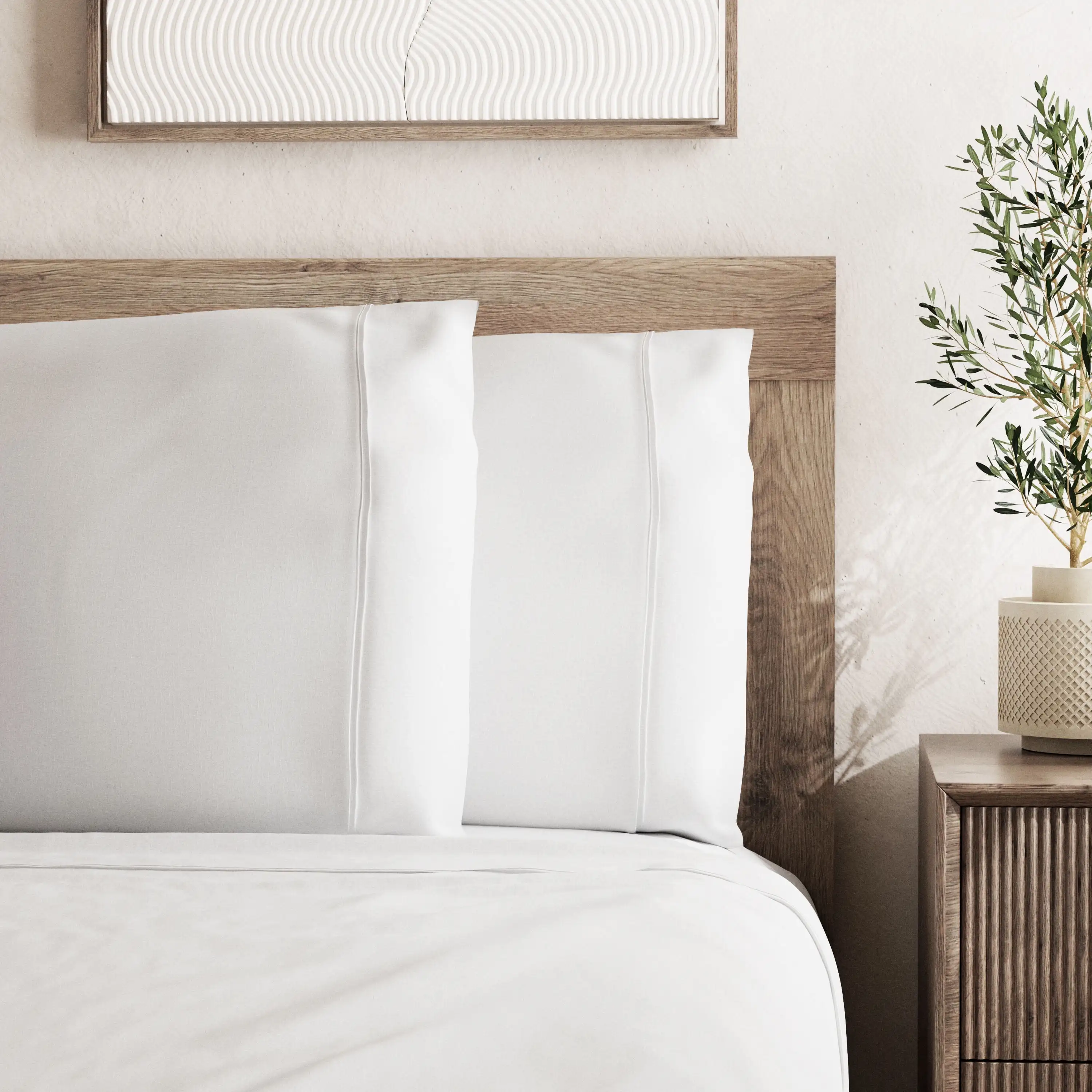 

Recycled Cotton Percale Bed Sheet Set, Soft, with Deep Pockets, Queen, White, 4-Piece