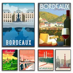 Travel Map Bordeaux France Wine Country Canvas Paintings Retro Wall Poster Coated Art Prints Posters Home Decor Gift Artwork