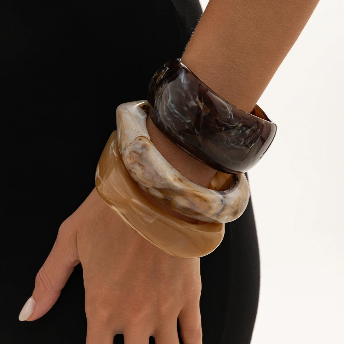 Ingemark 3-teiliges Set Vintage Dicke Acryl-Armbänder für Frauen, Böhmische Stapelbare Bunte Harz-Armreifen, Schmuckgeschenke – Detail 5