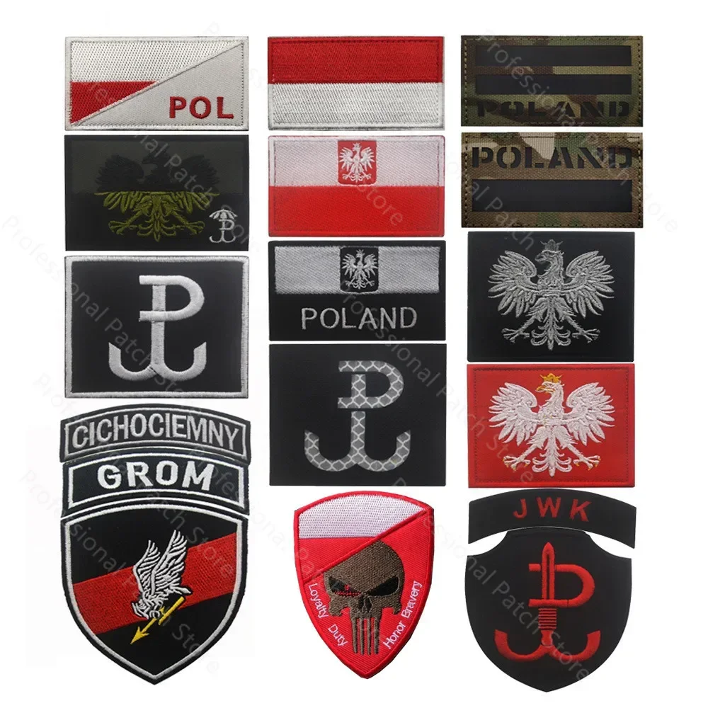 Poland Flag Embroidered Patches Polish Eagle Army Reflective Military Patches Tactical Emblem Appliqued Embroidery Badges Flags