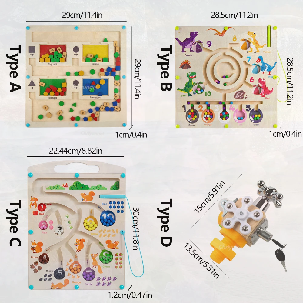 لعبة المتاهة المغناطيسية الخشبية من مونتيسوري، لعبة محرك رفيعة تعليمية، لوحة فرز الألوان والشكل، هدية للأطفال الصغار #5