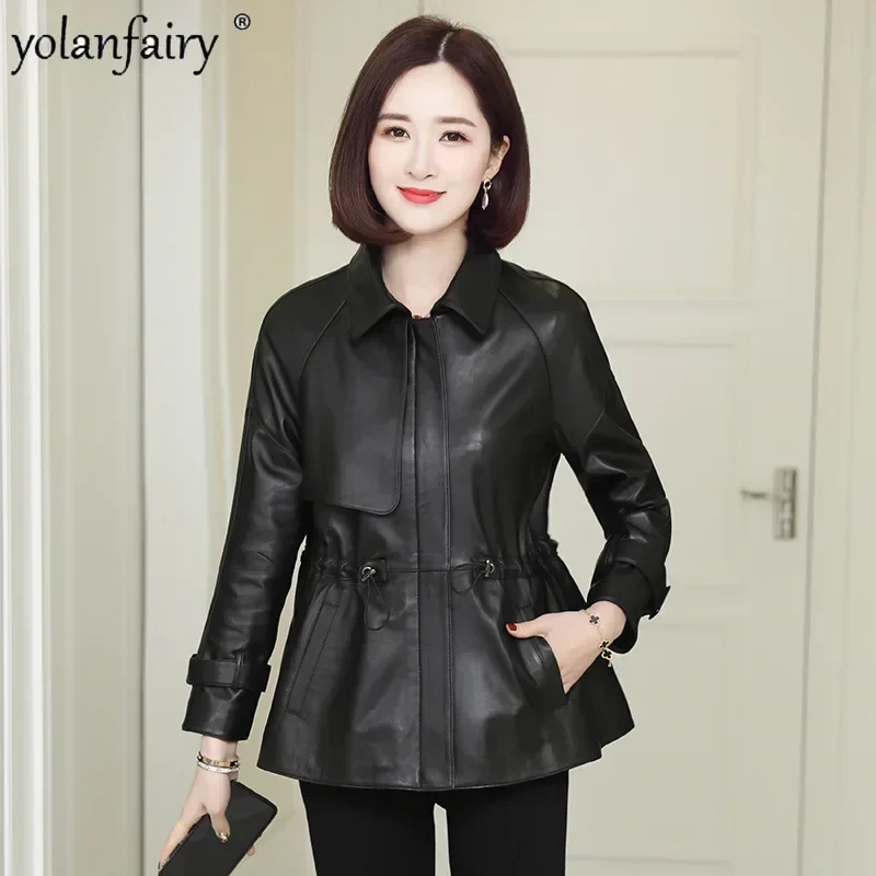 Genuine Leather Jackets for Women 2023 New Fall Pure Sheepskin Jacket Female Short Waistband Natural Leather Clothes Veste Femme