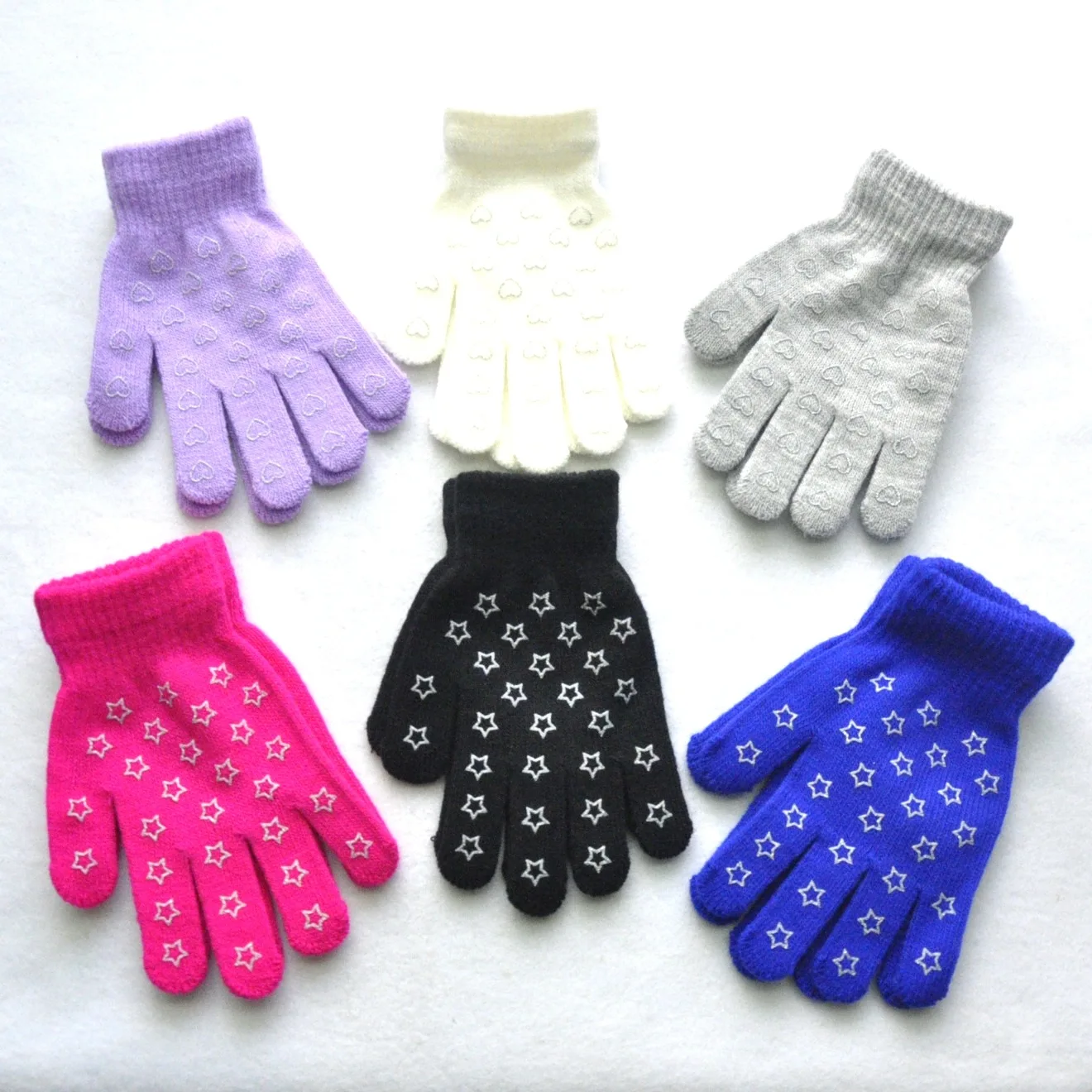 Cute Star Knitted Warm Gloves For 5-11Y Children Student New Winter Solid Knitting Full Finger Mittens Hand Warmer Gloves