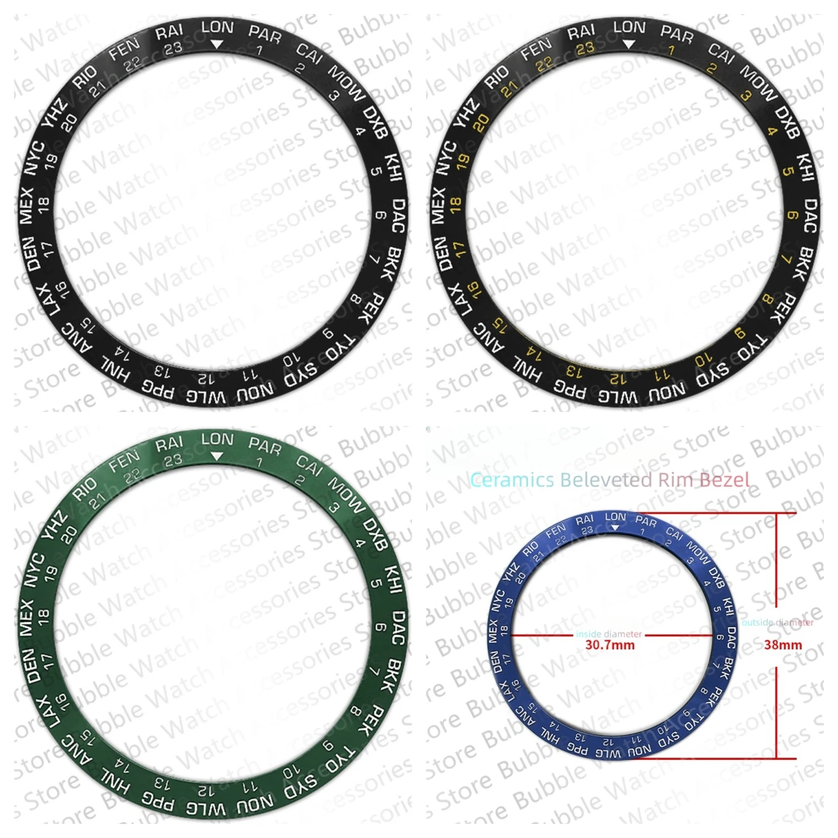 

38mm*30.7mm Ceramics Green Blue Black Obliquity Bezel Insert Fit For SKX 007 009 SRPD Submariner Automatic Men Watches