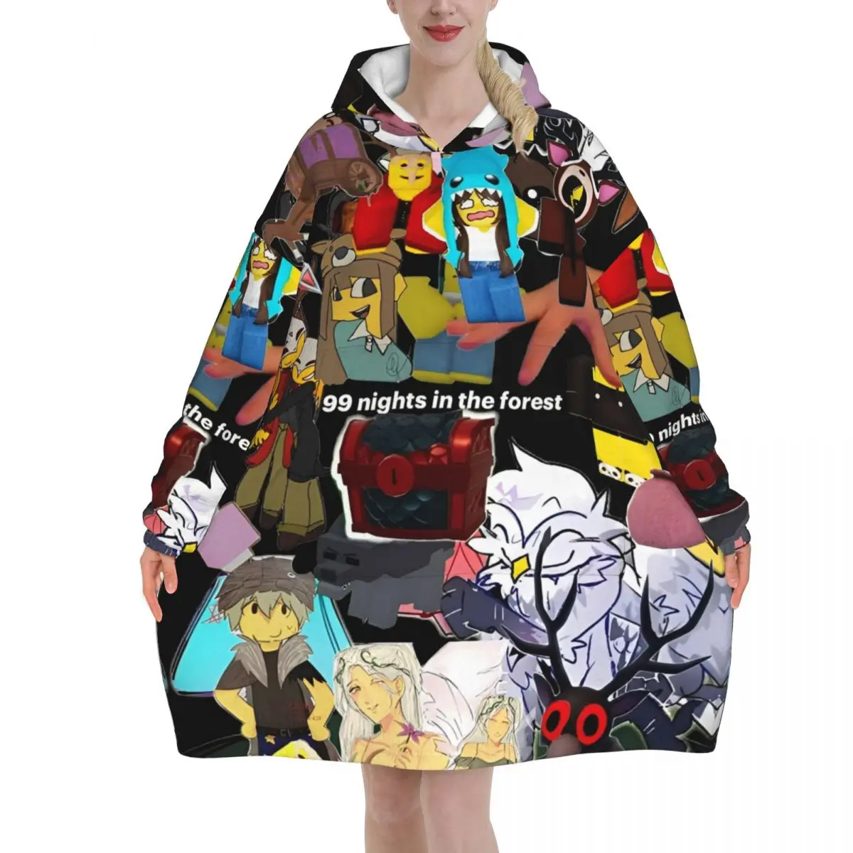 99 ليالًا في الغابات بطانية بقلنسوة يمكن ارتداؤها لألعاب الفيديو بطانية كبيرة الحجم مع جيب كيس نوم دافئ ناعم ومريح نيسيي