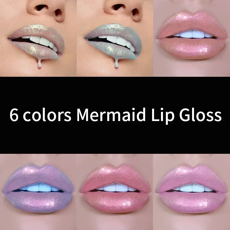 6 Colors Glitter Liquid Lip Gloss Tint Laser Holographic Lipstick Mermaid Glitter Lip Gloss Not Fading Lasting Lip Tint Cosmetic