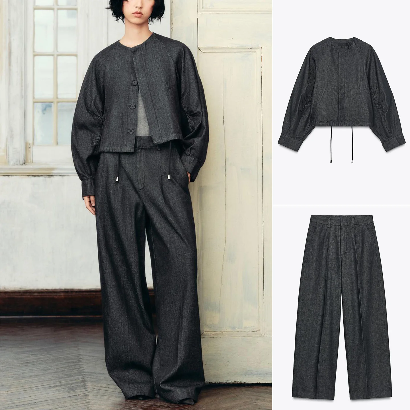 

Свободные широкие джинсовые брюки-пилот Jaet, женский модный комплект, осенний сезон, юбка-миди, длинные плиссированные брюки со средней талией