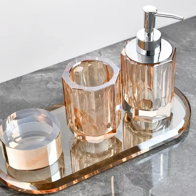 Luxurious Crystal Soap Dispenser Set with Tray Glass Hand and Dish Soap Dispenser for Kitchen Sink Soap Dispenser Bottle