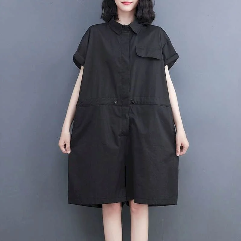Casual Jumpsuit New Summer Loose Oversize Piaysuit Short-sleeved Jumpsuit LOOSE Casual Solid Vintage Korean Style Women Clothes