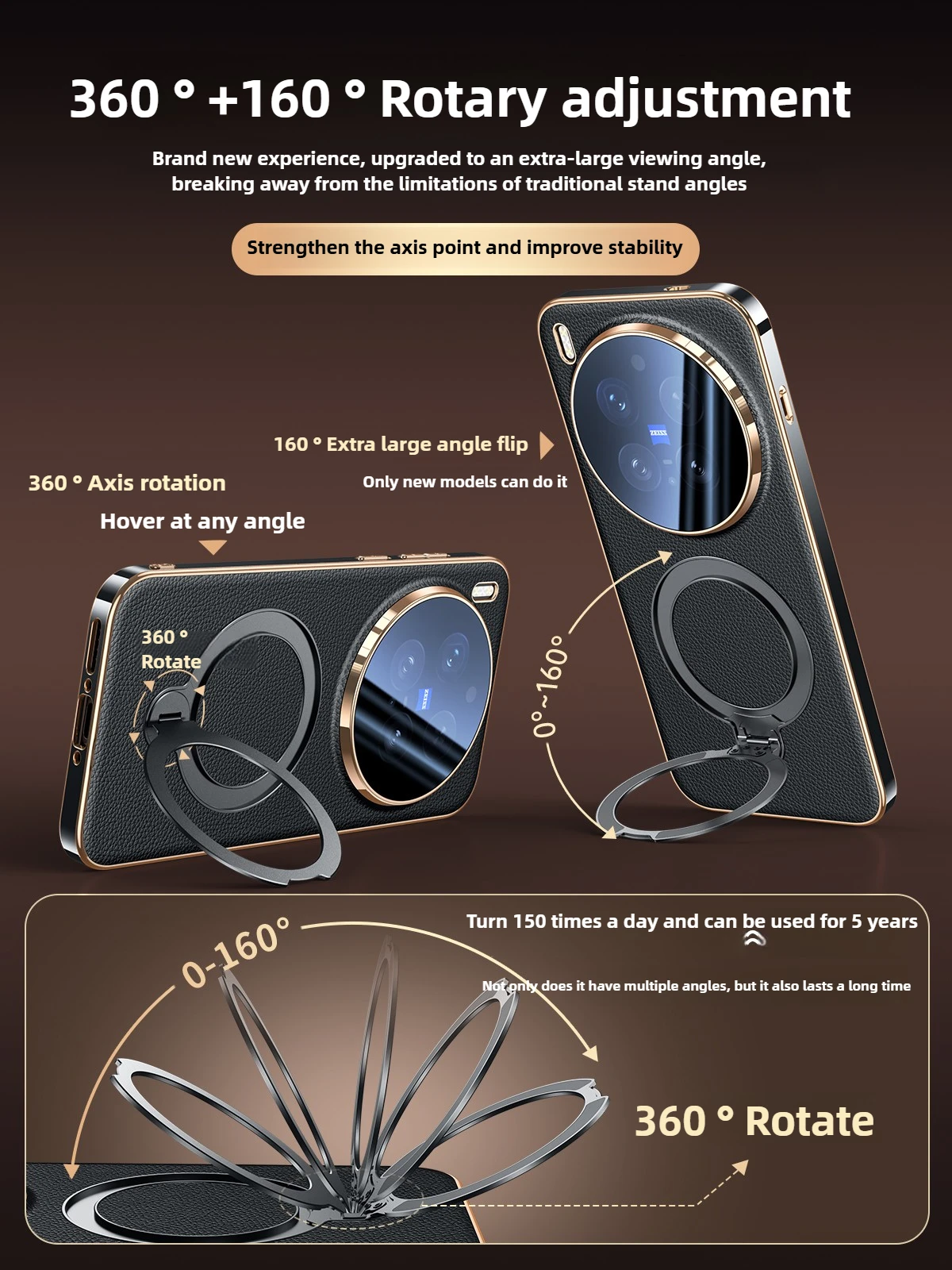 

[Luxury Genuine Leather] for VIVO X300 Pro Case Lens Full Coverage with Rotating Stand Magnetic Case for VIVO X200 Pro X200Ultra