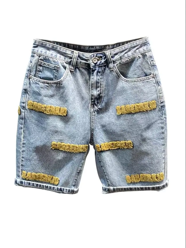 Short en denim brodé au genou pour hommes, jeans courts classiques, vêtements de luxe coréens, vêtements de créateurs d'été, décontracté, K-pop, nouveau