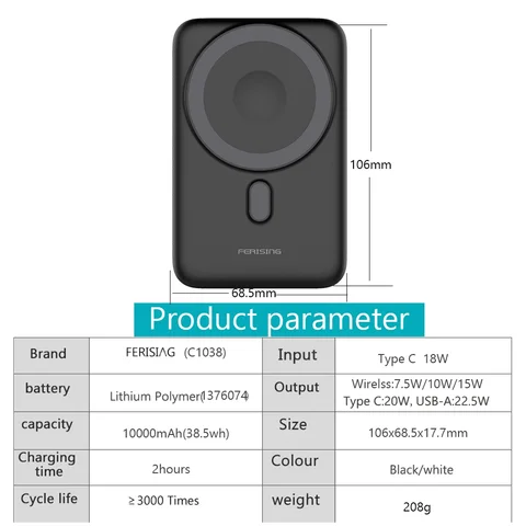 VOOC PD22.5W Powerbank Магнитный беспроводной дисплей 10000 мАч Внешняя батарея для Apple Watch Airpods Magsafe Power Bank Зарядное устройство