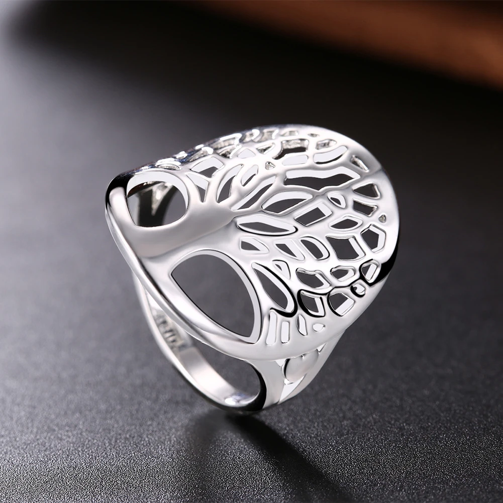 925 Sterling Silver 6-10# Hollow Tree of Life Ring For Women Fashion Wedding Gift Jewelry Accessories