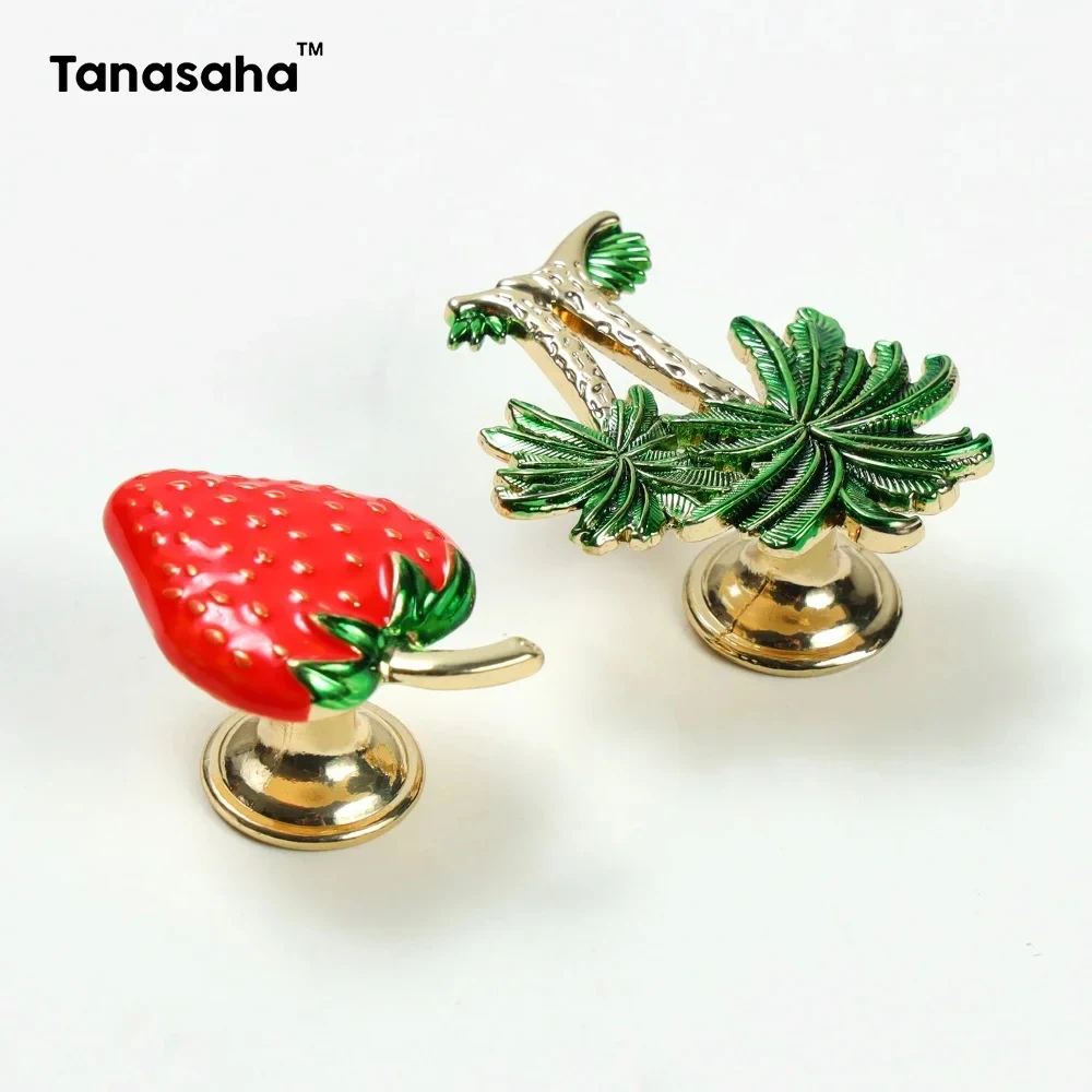 Strawberry Zinc Alloy Drawer Knobs Kitchen Cupboard Balcon Door Knob Coconut Tree Cabinet Handle Dresser Handles for Furniture