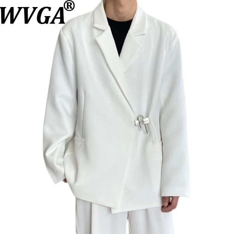 

WVGA Spring Autumn New Man Lock Buckle Trendy Design Turn-Down Collar Suit Coats Niche Chic Casual Long Sleeve Blazer Ins W15285