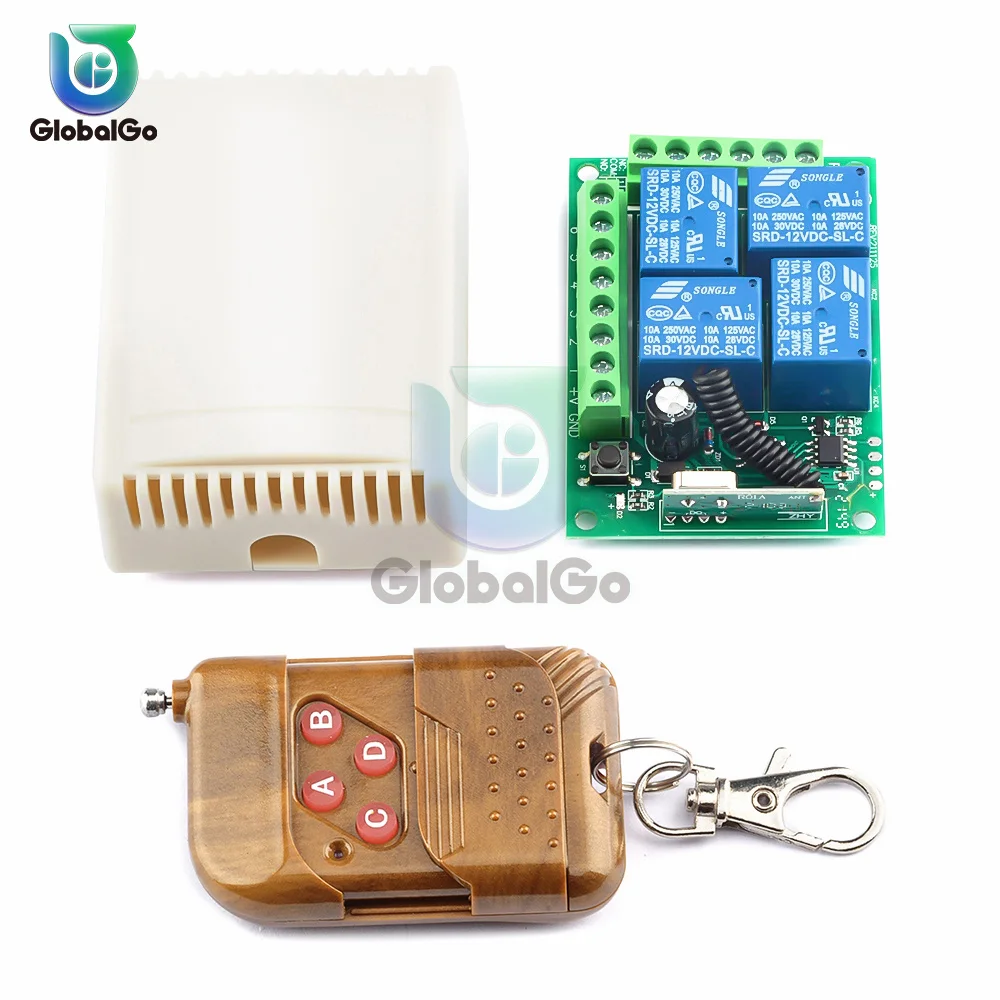 315MHz 433MHz Universal Wireless Remote Control DC 12V 4CH Relay Receiver Module + 4 Botton RF Switch for Gate Garage Opener