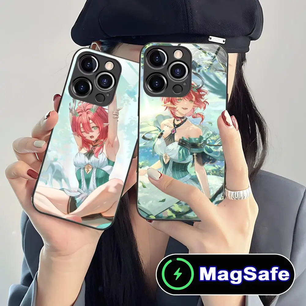 

Чехол для телефона Wuthering Waves Ciaccona для iPhone 16, 15, 14, 13, 12, 11 Pro Max Plus Mini MagSafe, стеклянный цветной чехол с принтом, роскошный