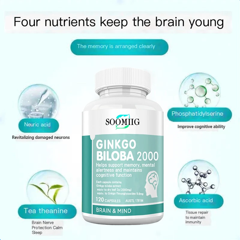 Soomiig Ginkgo Biloba Extract Supplement - Supports Circulation, Cognition, and Nervous System Health - 120 Vegetarian Capsules