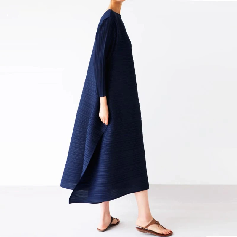 Miyake-vestido plisado de talla grande para mujer, diseño Original, primavera, novedad de verano, estilo coreano, ropa larga informal holgada