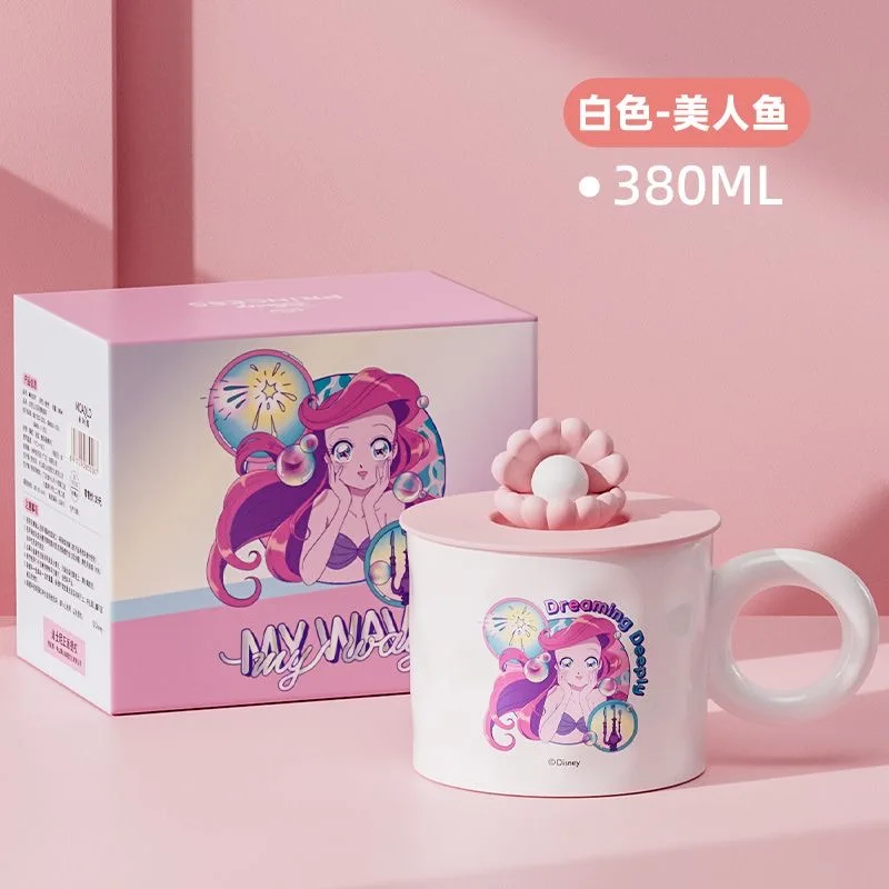 Disney Mermaid Ariel Ceramic Cup With Silicone Lid Cartoon Snow White Drinking Cup Judy Nick Coffee Mug Office Home Cup Gifts